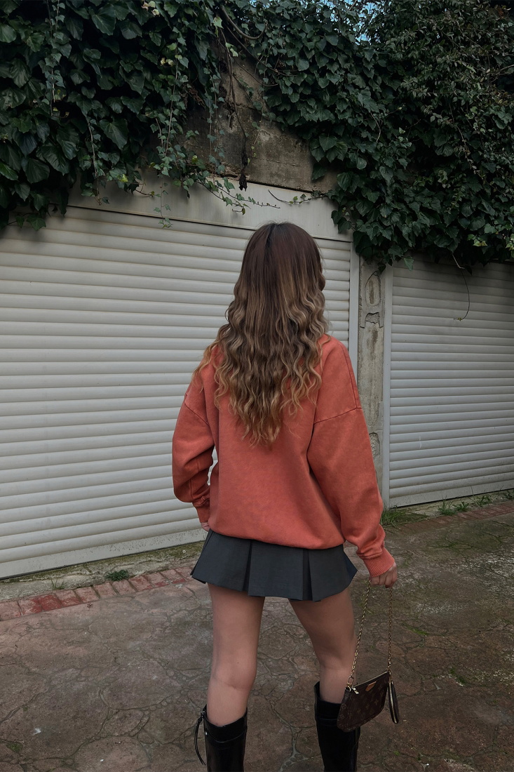 Turuncu New York Baskılı Sweat ATE3429 - EYYO