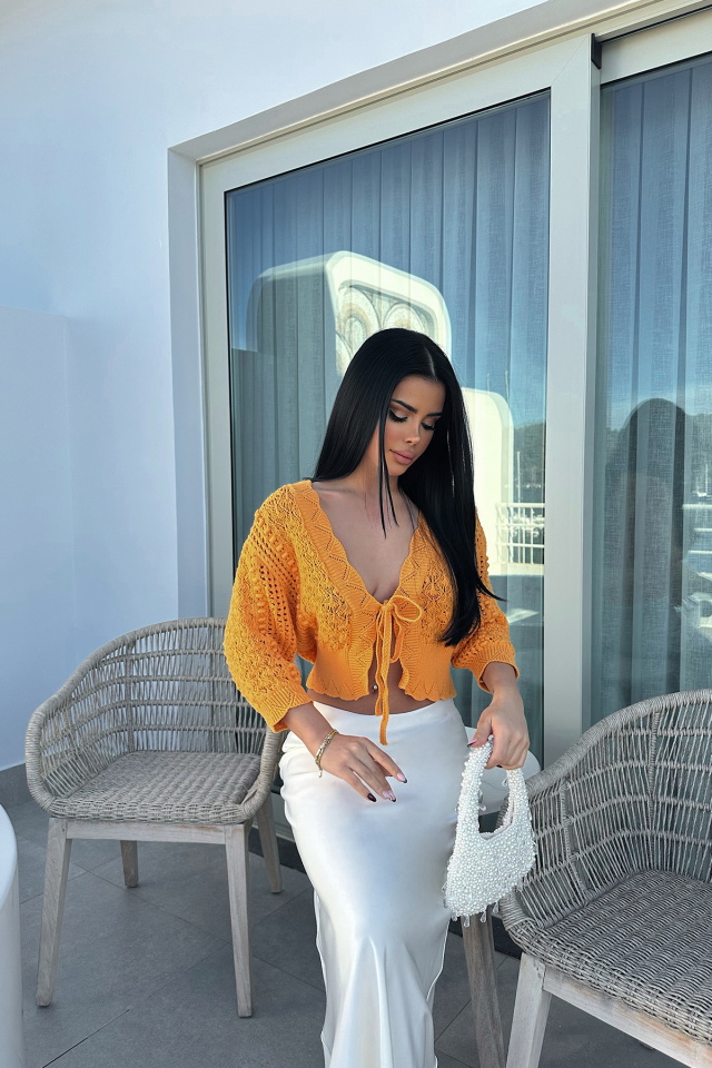 Turuncu Önden Bağlamalı Crop Top ATE8142 - 4