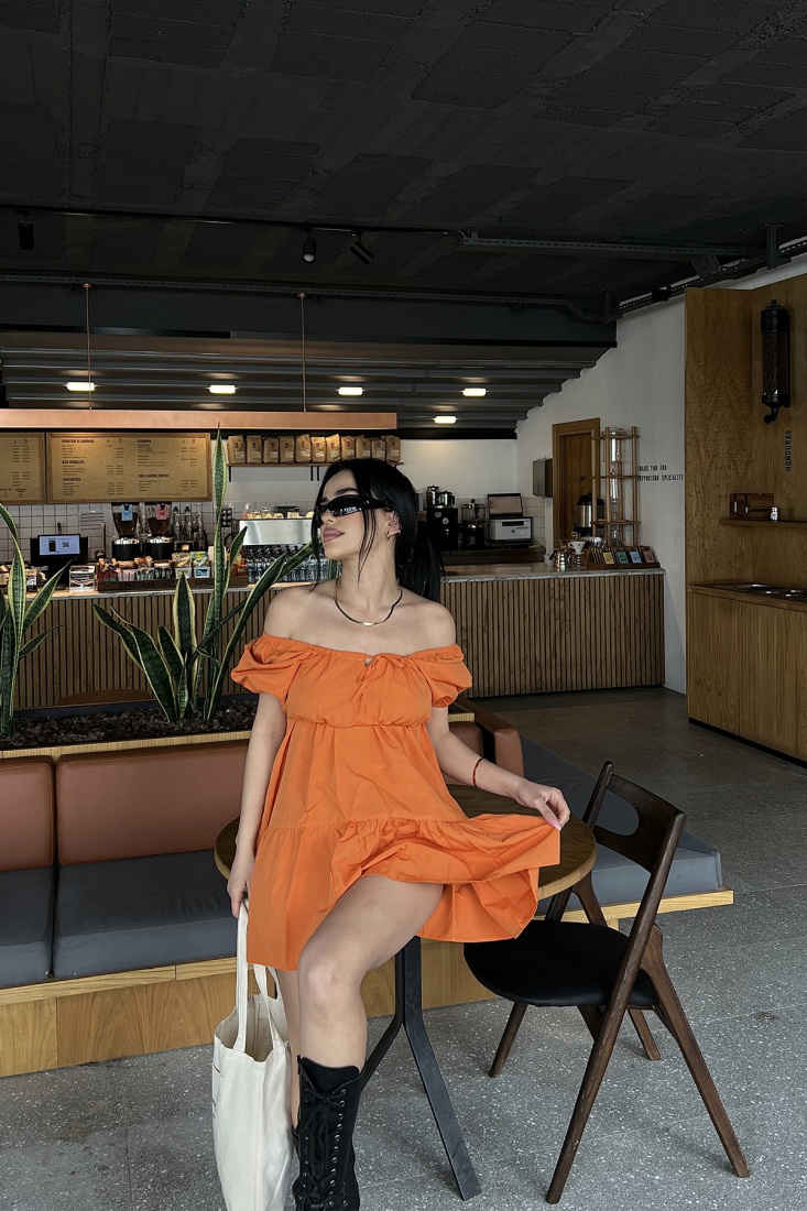 Turuncu Önden Bağlamalı Mini Elbise ATE4821 - EYYO