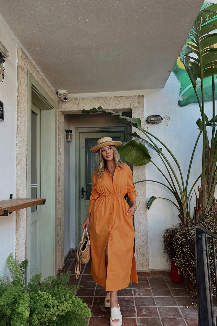 Turuncu Önü Düğmeli Uzun Elbise ATE1838 - DEPPOT