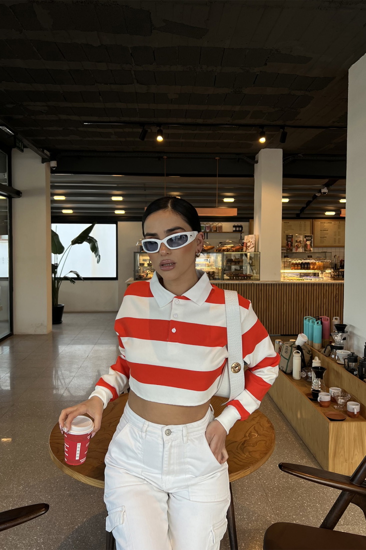 Turuncu Şerit Detay Crop Top ATE3245 - EYYO