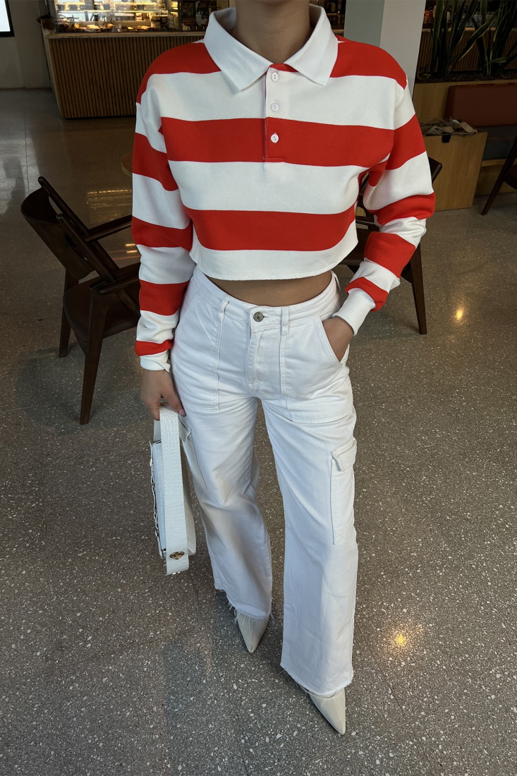 Turuncu Şerit Detay Crop Top ATE3245 - EYYO