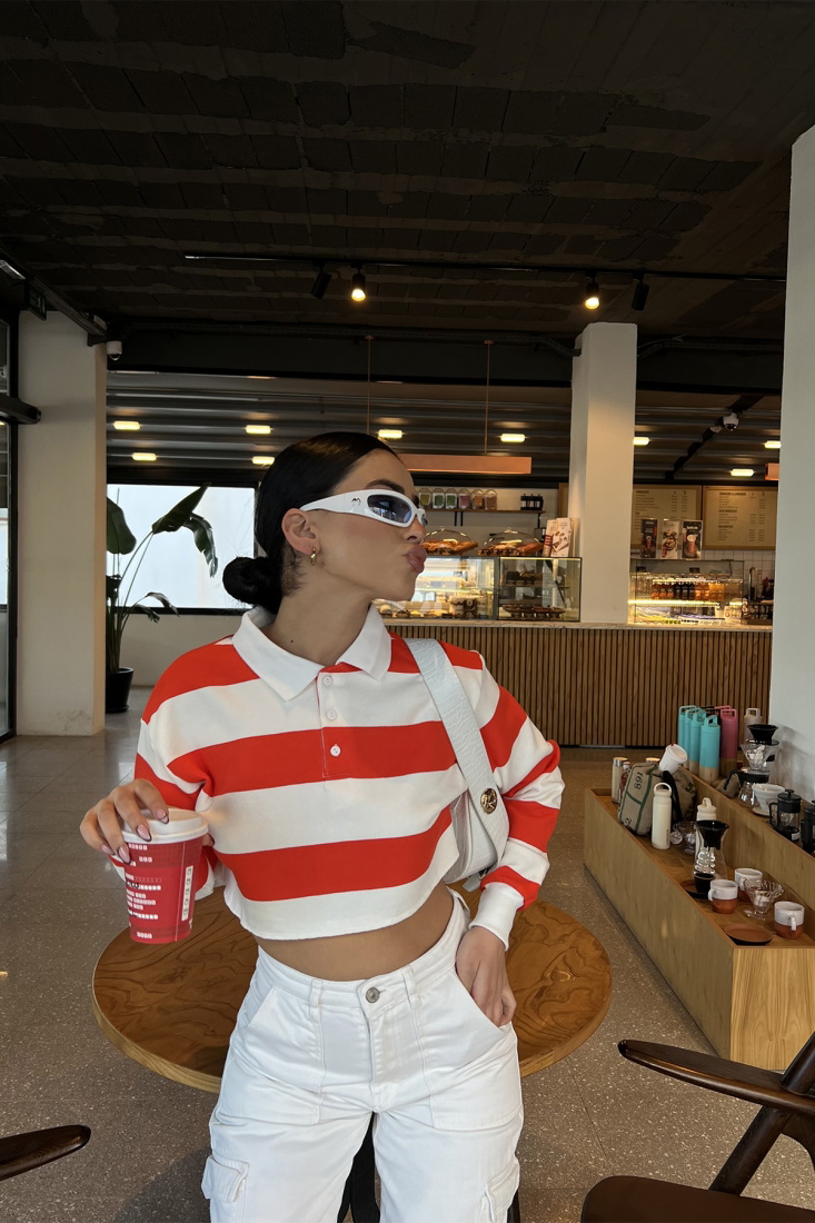 Turuncu Şerit Detay Crop Top ATE3245 - EYYO