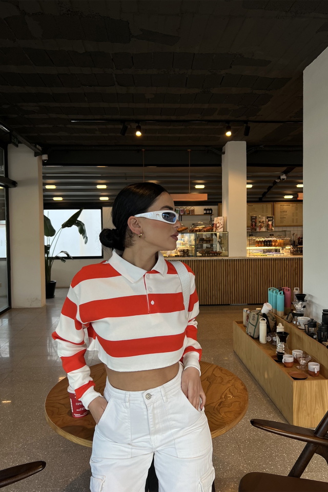Turuncu Şerit Detay Crop Top