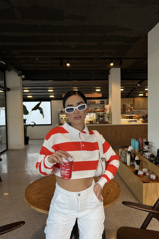 Turuncu Şerit Detay Crop Top