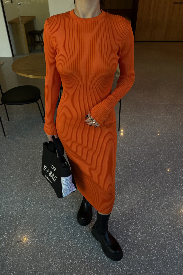 Turuncu Sırt Detay Uzun Elbise ATE3906 - EYYO