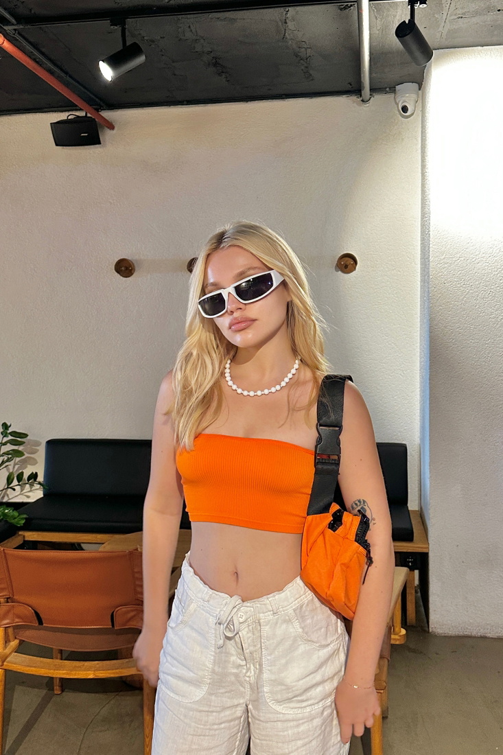 Turuncu Straplez Crop Top ATE7638 - EYYO