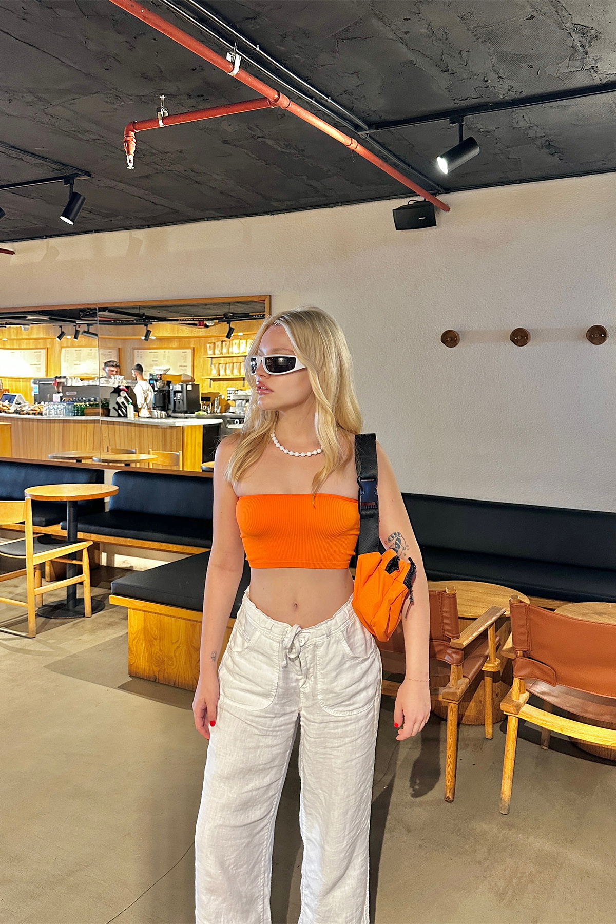Turuncu Straplez Crop Top - 3