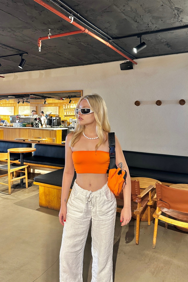 Turuncu Straplez Crop Top