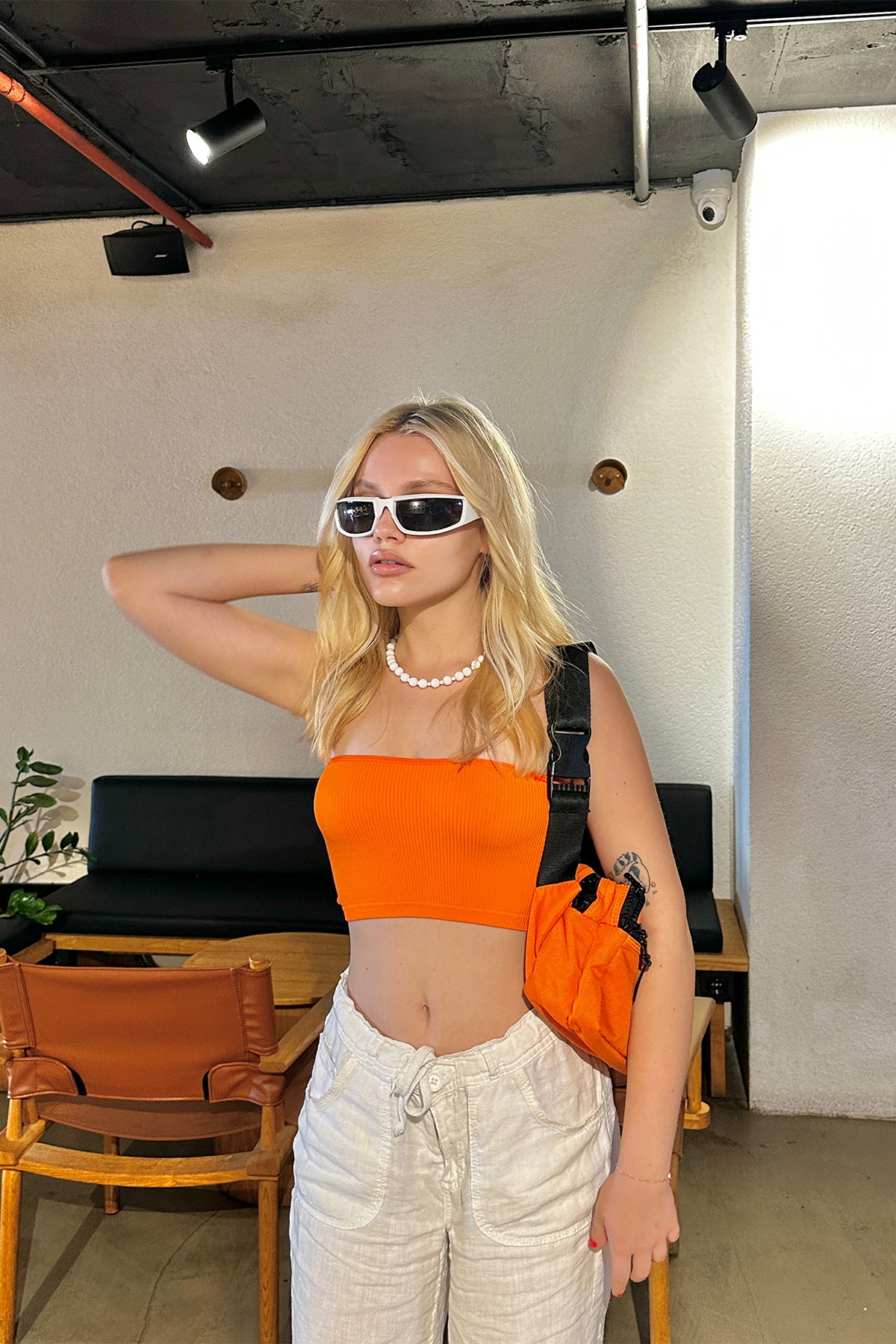 Turuncu Straplez Crop Top - 1