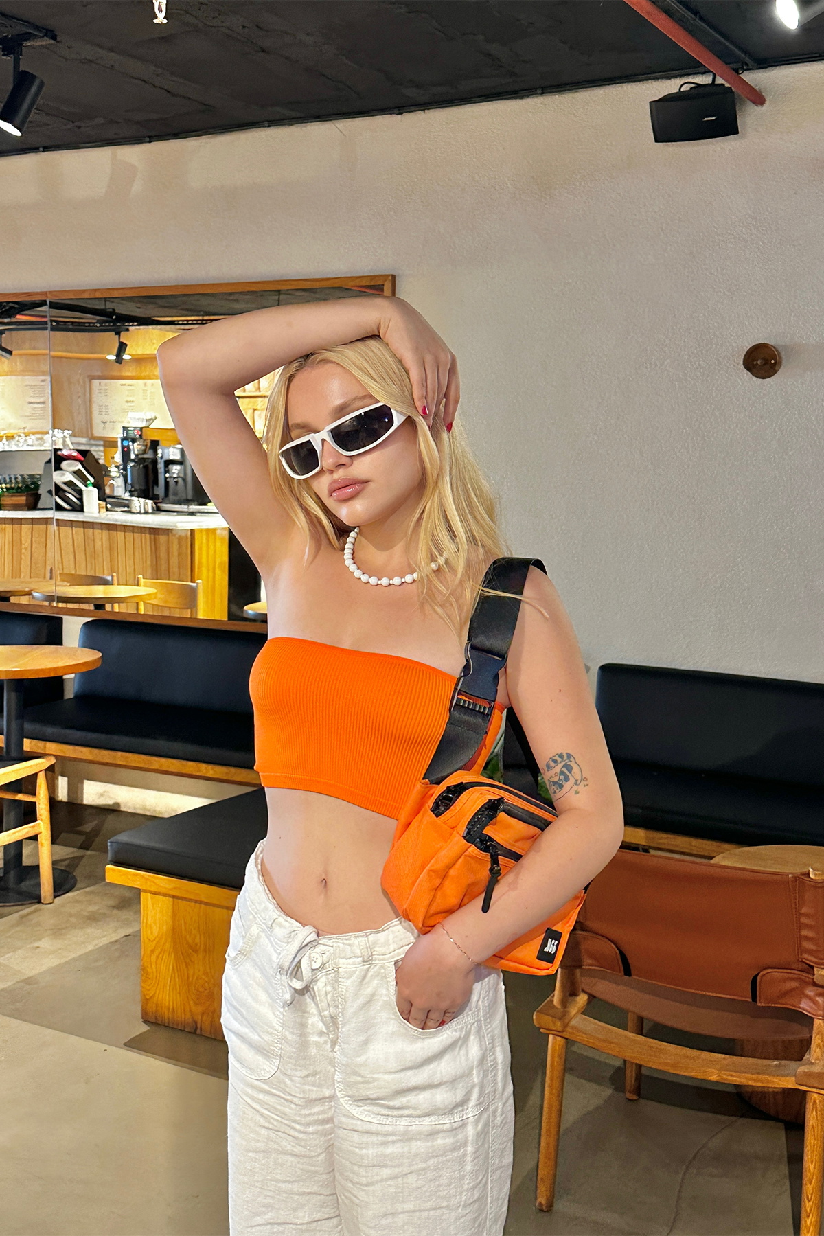 Turuncu Straplez Crop Top - 5