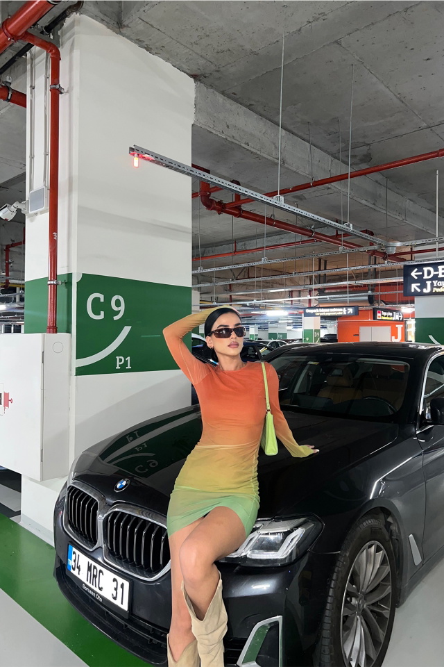 Turuncu Uzun Kol Mini Elbise ATE7329 - 8