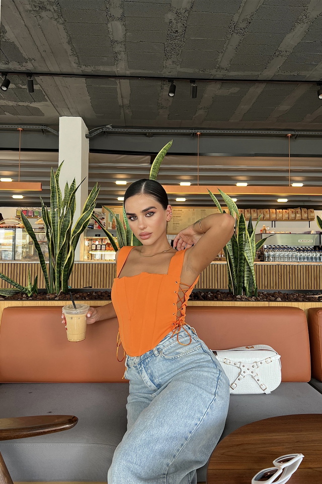 Turuncu Yandan Bağlamalı Crop Top ATE1989 - 5