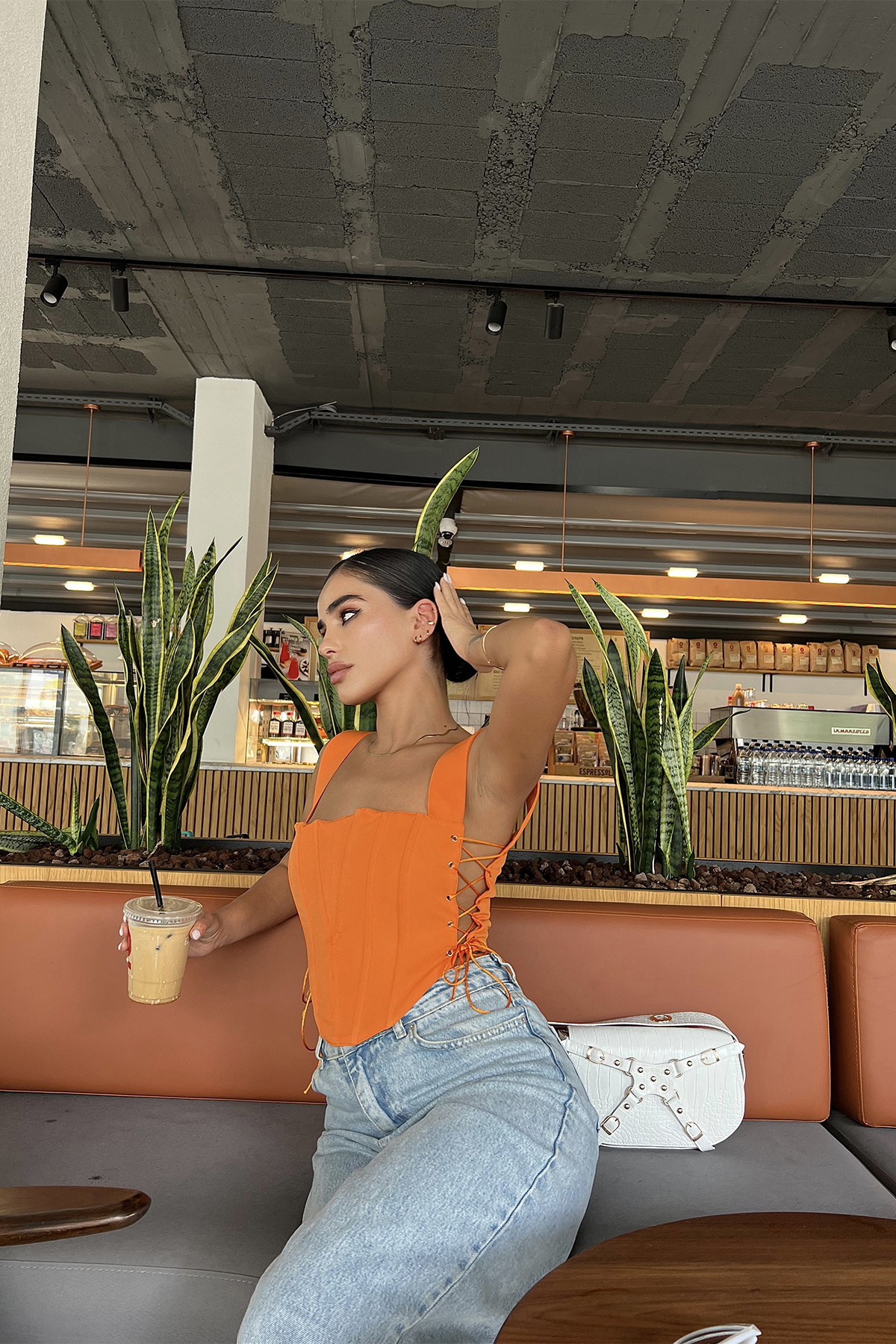 Turuncu Yandan Bağlamalı Crop Top - 4