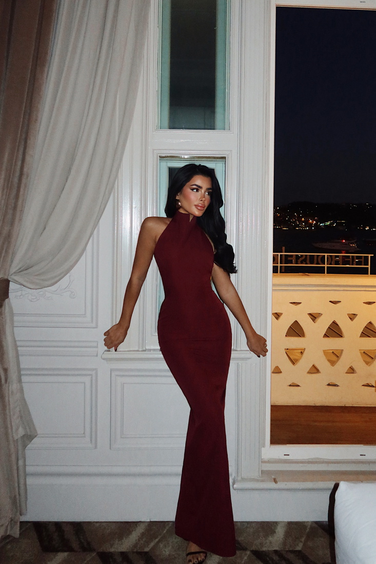 Vişne Çürüğü Doria Uzun Elbise ATE-3614 - EYYO