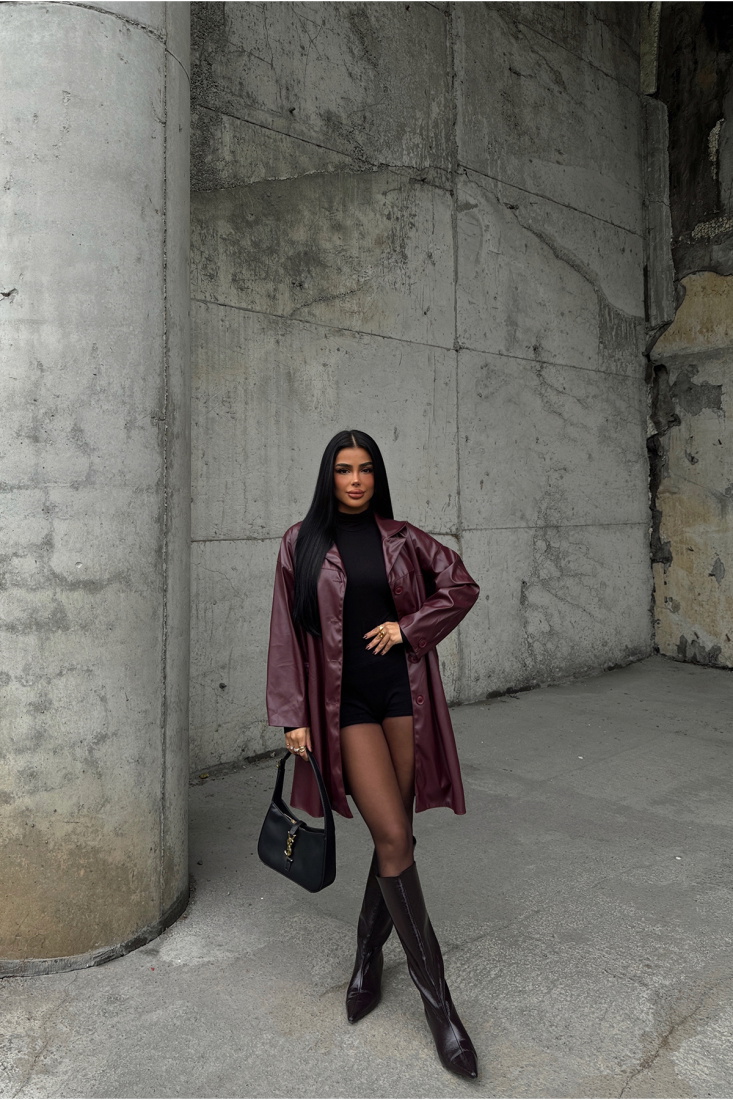 Vişne Çürüğü Drowe Deri Trenç ATE-1927 - EYYO