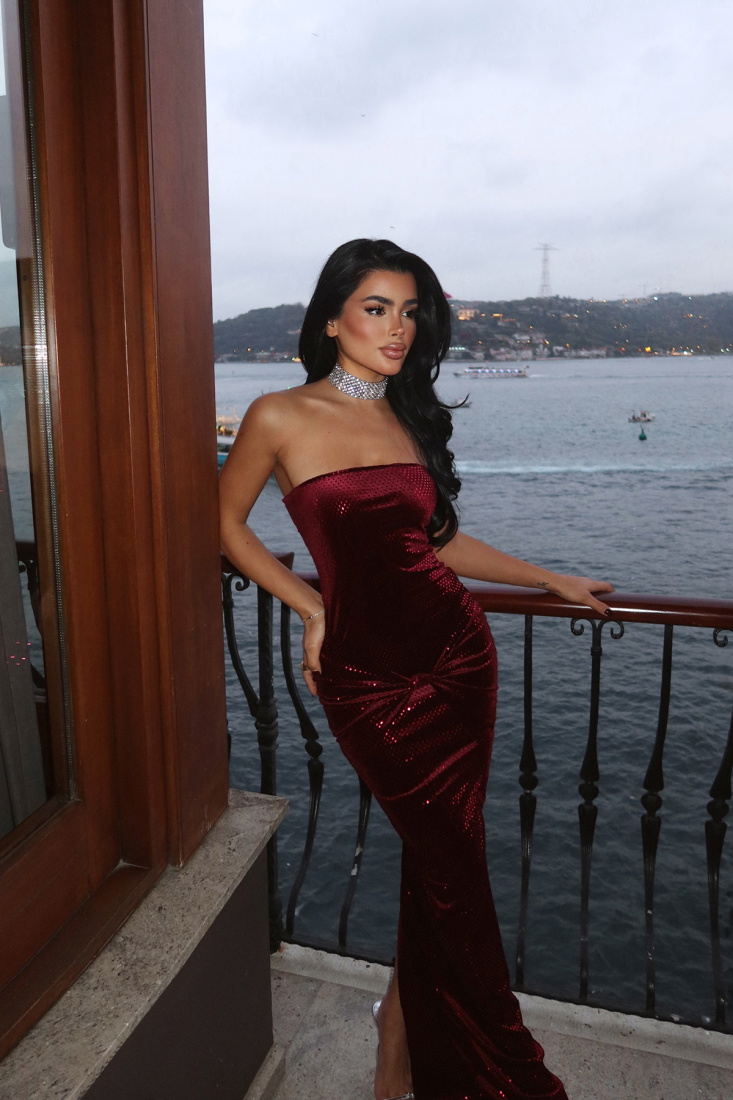 Vişne Çürüğü Lissa straplez elbise ATE-4009 - EYYO