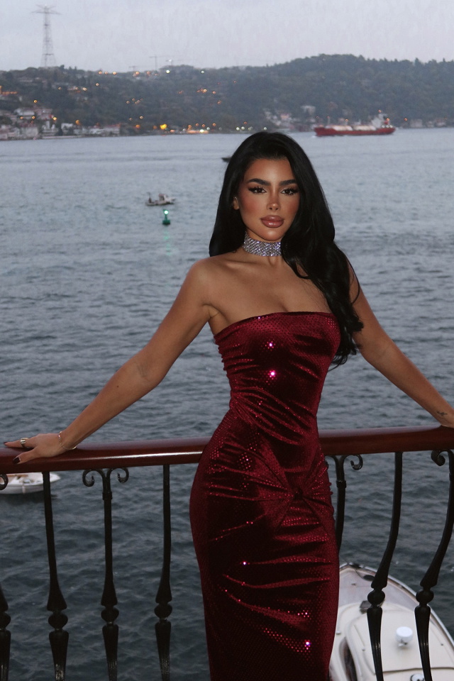 Vişne Çürüğü Lissa straplez elbise ATE-4009 - 3