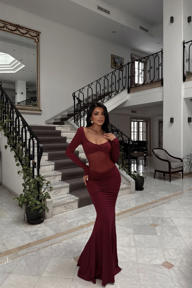 Vişne Paola Uzun Elbise ATE-2495 - 1