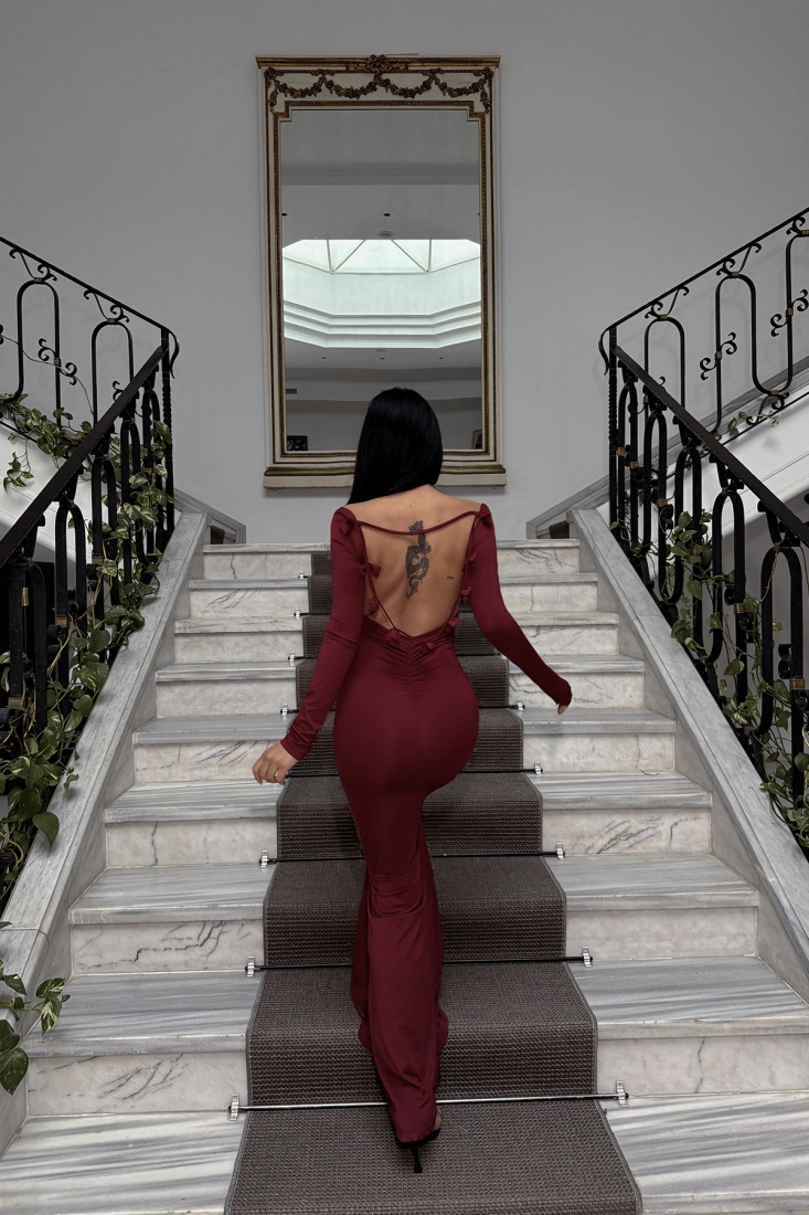 Vişne Paola Uzun Elbise ATE-2495 - EYYO