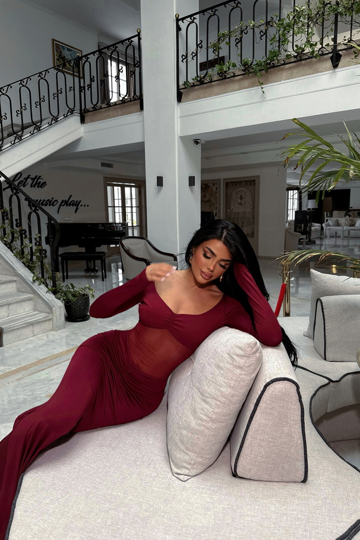 Vişne Paola Uzun Elbise ATE-2495 - EYYO