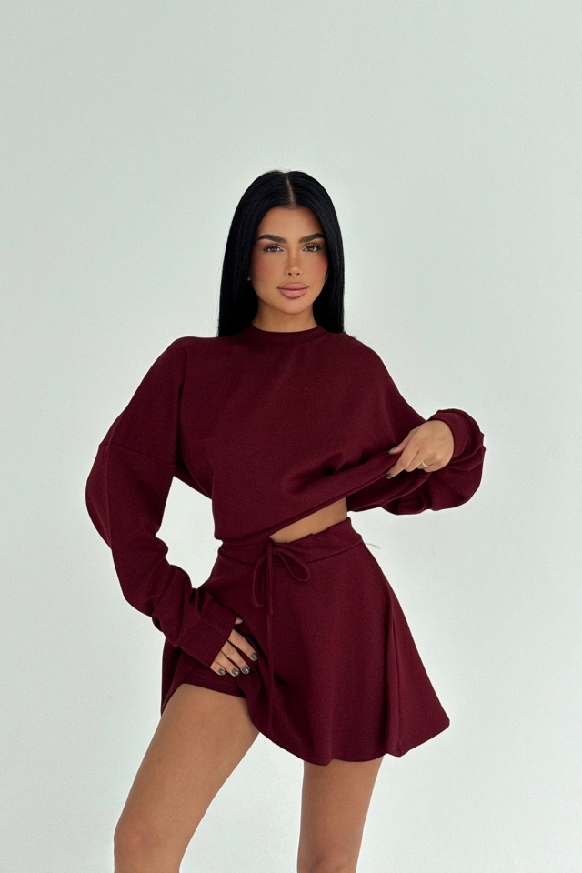 Vişne Çürüğü Torque Şort Etekli Eşofman Takım ATE-3596 