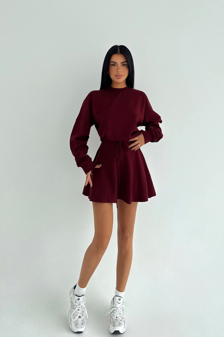 Vişne Çürüğü Torque Şort Etekli Eşofman Takım ATE-3596 - EYYO