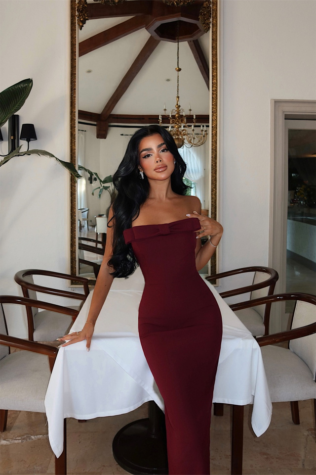 Vişne Çürüğü Marlowe Fiyonk Detaylı Uzun Kalem Elbise ATE-3119 - 2