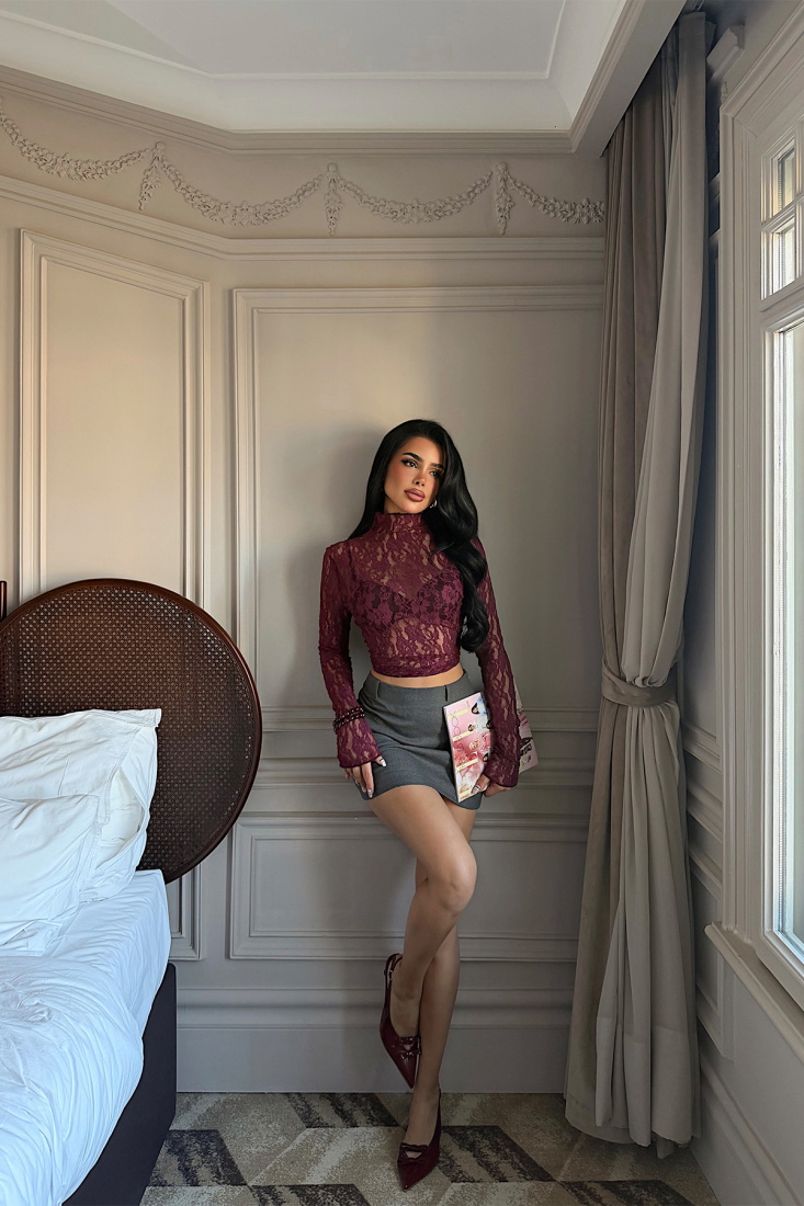Vişne Çürüğü Raquel Dantel Transparan Bluz ATE-5067 - EYYO