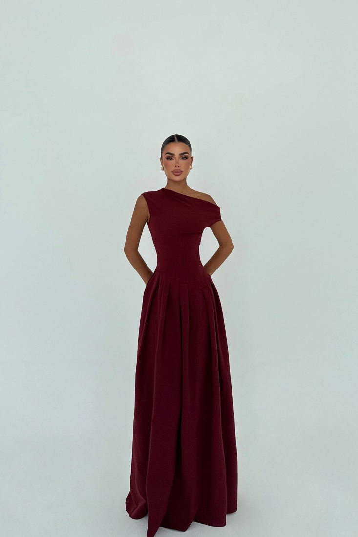 Vişne Bimala Kayık Yaka Elbise ATE-2950 - EYYO