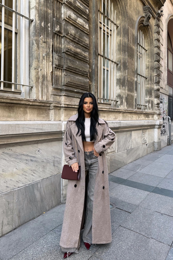 Vizon Kuşak Detay Düğmeli Kaban ATE-0750 - EYYO