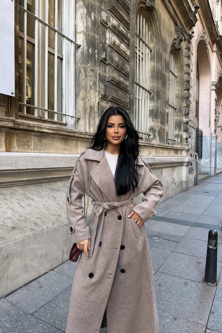 Vizon Kuşak Detay Düğmeli Kaban ATE-0750 - EYYO