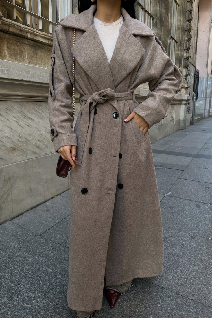 Vizon Kuşak Detay Düğmeli Kaban ATE-0750 - EYYO