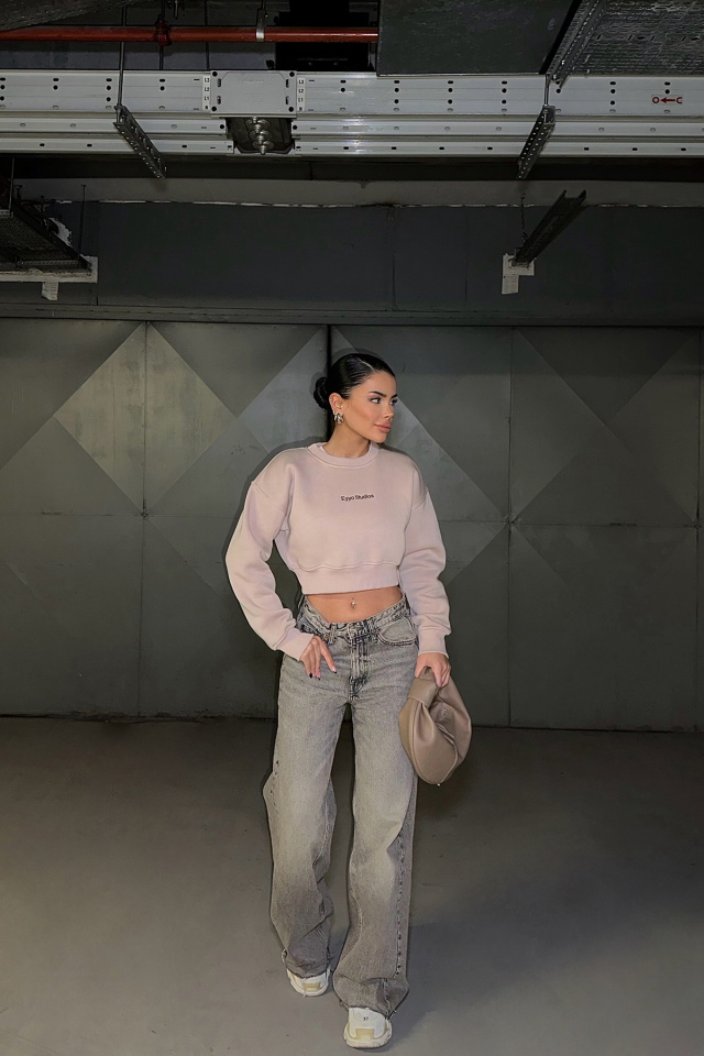 Vizon Önü Eyyo Nakışlı Crop Sweat ATE-0478 - 3