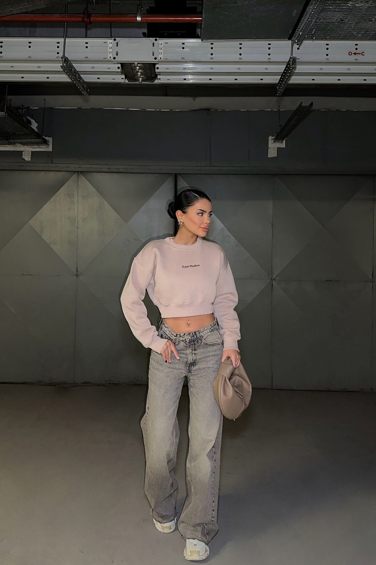 Vizon Önü Eyyo Nakışlı Crop Sweat ATE-0478 - EYYO