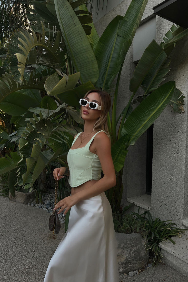 Water Green Color Basic Crop Top ATE1786 - EYYO ATELIER