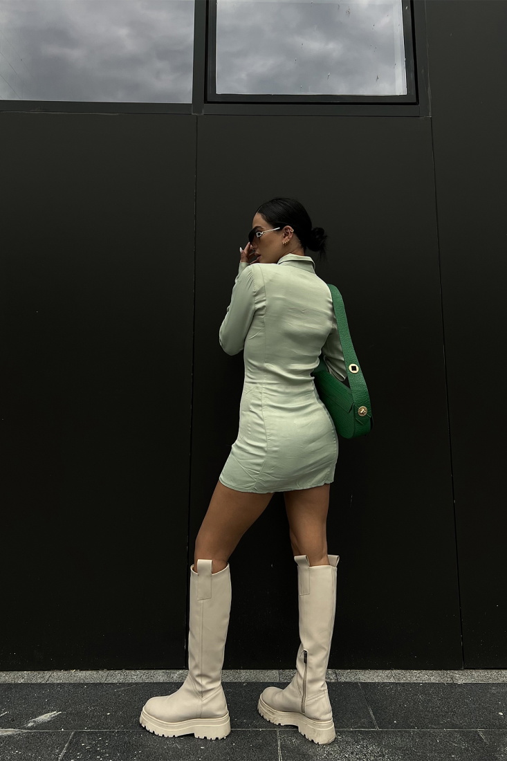 Water Green Shirt Collar Dress ATE2074 - LEVENT