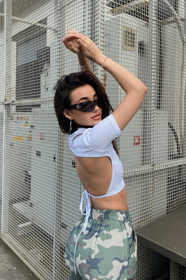 White Back Laced Crop Top ATE6709 - EYYO