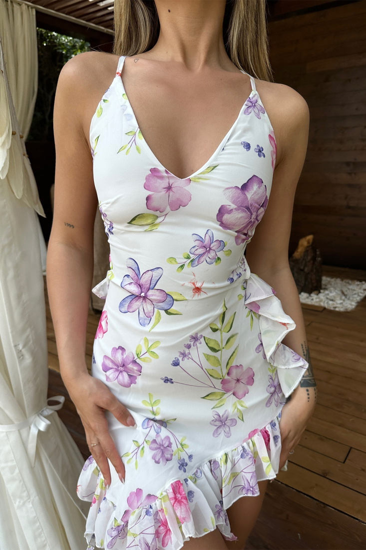 White Back Laced Mini Dress ATE6609 - EYYO