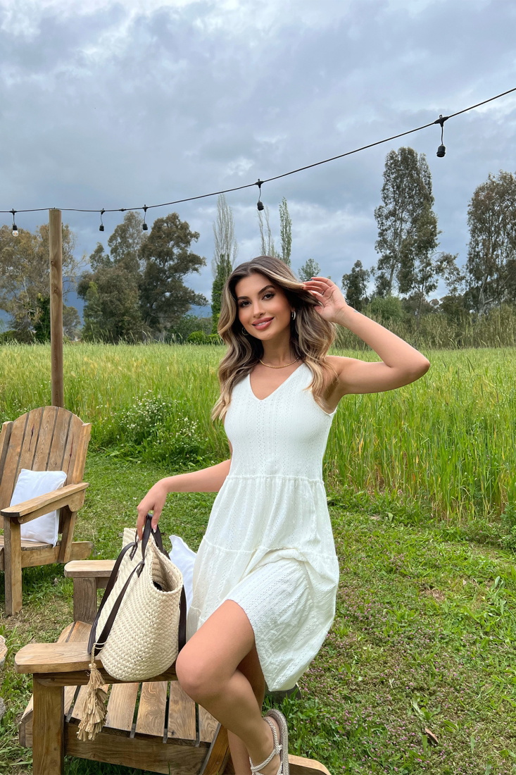 White Basic Long Dress ATE6382 - EYYO