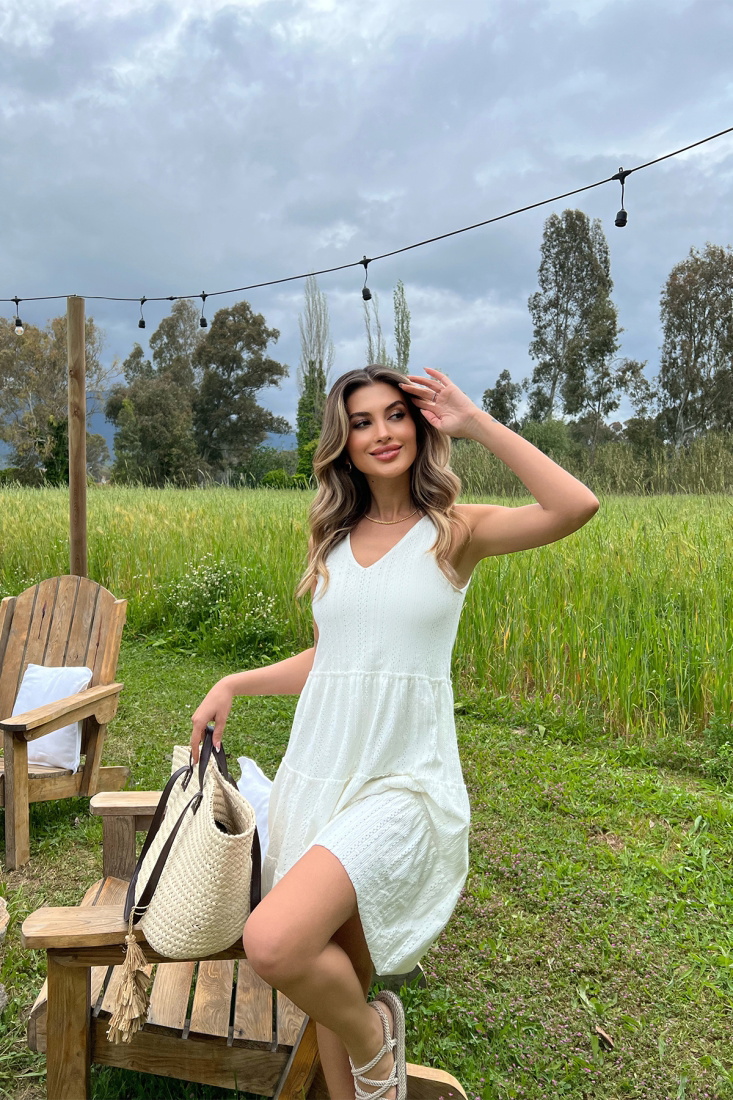 White Basic Long Dress ATE6382 - EYYO