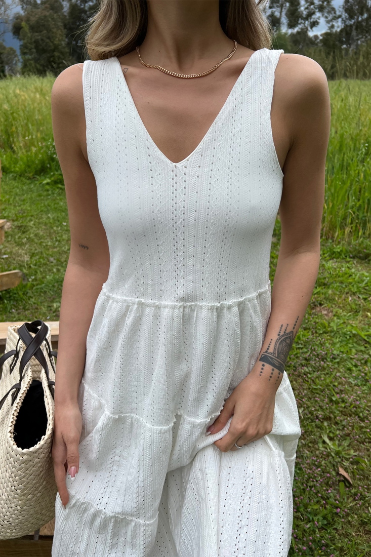 White Basic Long Dress ATE6382 - EYYO