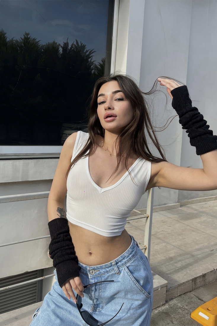 White Basic Strapped Crop Top ATE6487 - EYYO