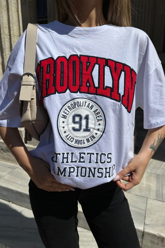 White Brooklyn Letter Tshirt ATE5303 - 2