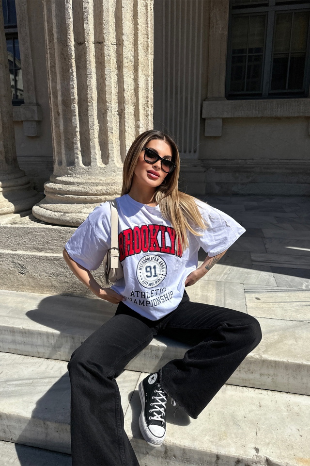 White Brooklyn Letter Tshirt ATE5303 - 4