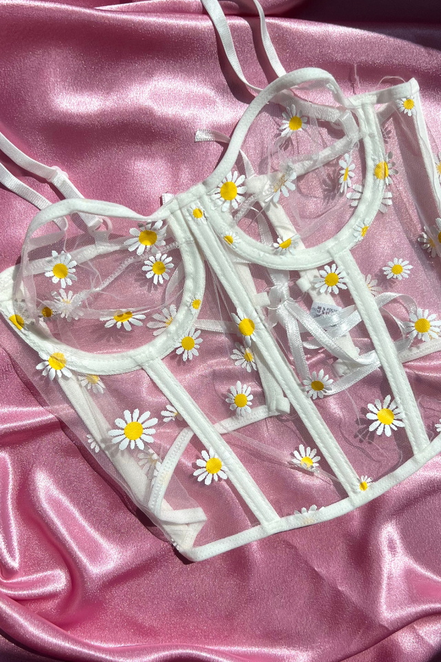White Daisy Pattern Corset ATE5168 