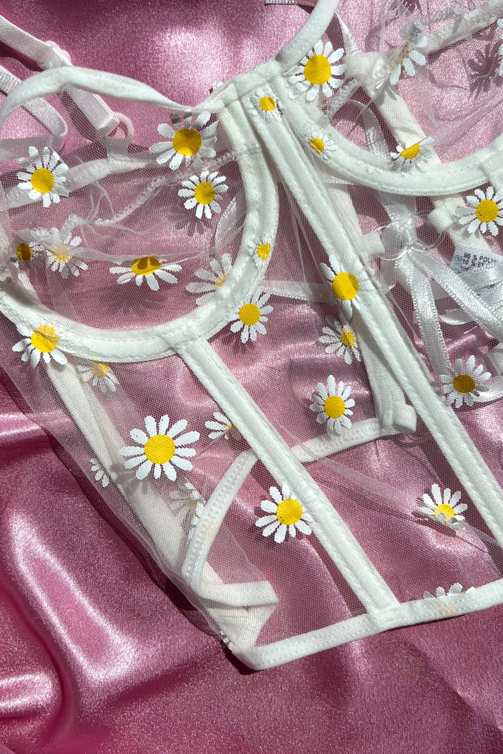 White Daisy Pattern Corset ATE5168 - EYYO