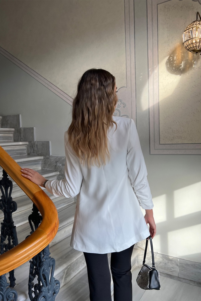 White Double Breasted Collar Blazer Jacket ATE4362 - 5