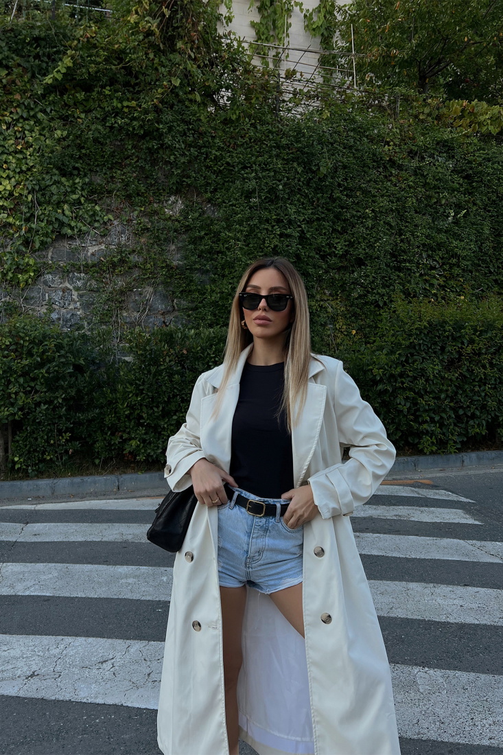 White Front Buttoned Trenchcoat ATE1983 - EYYO TOPTAN