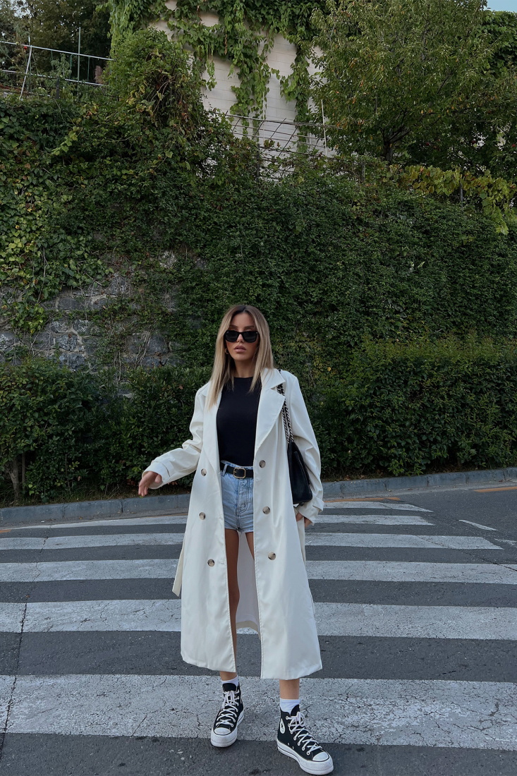 White Front Buttoned Trenchcoat ATE1983 - EYYO TOPTAN